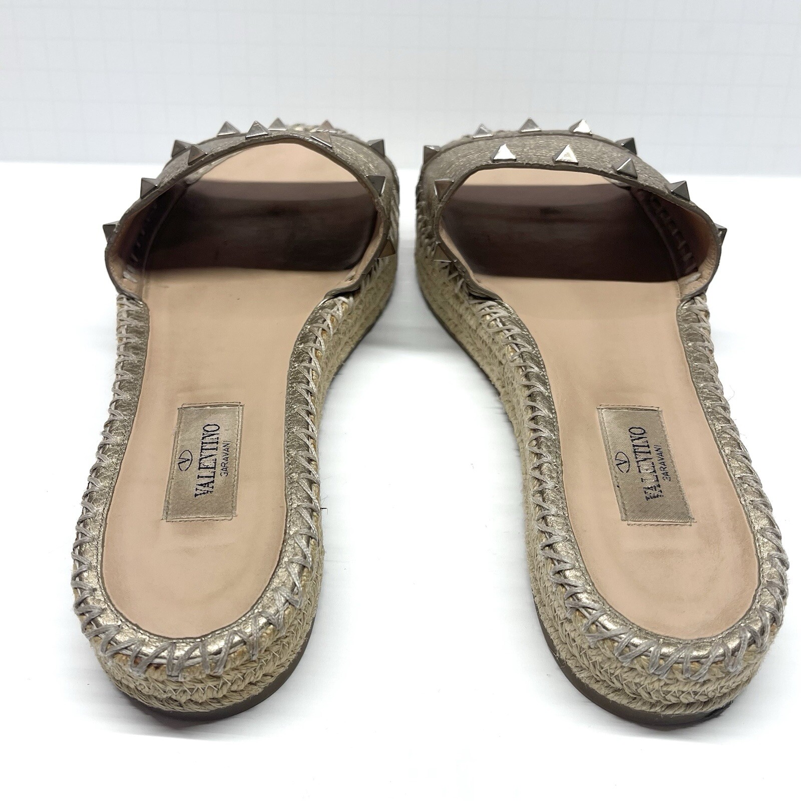 Valentino Garavani Women's Rockstud Double Espadrille Slide Sandals Size 39