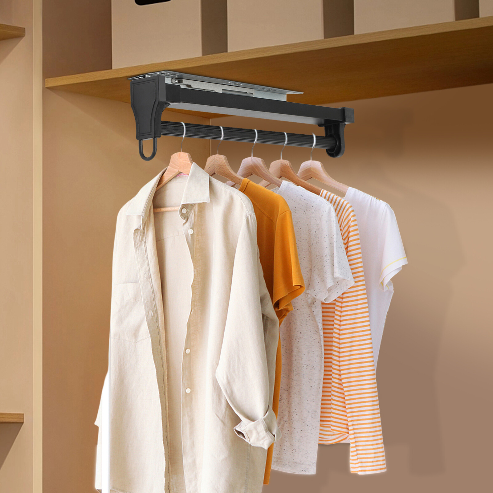 Clothes Rail Retractable Closet Pull Out Rod Hanger Adjustable Wardrobe Rod
