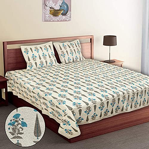 Cotton 3 Pc Bedding Set | Floral Sequence Print | 1 Bedsheet | 2 Pillow Cover
