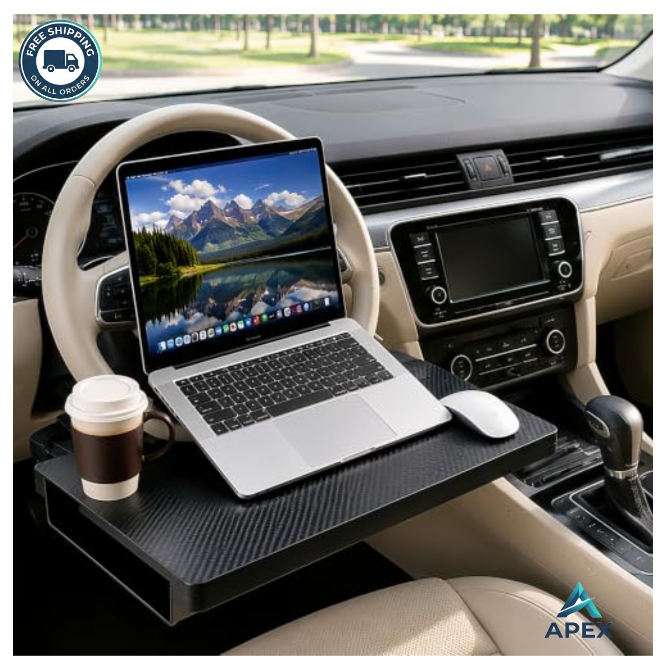 Steering Wheel Tray 2-in-1 Car Laptop Desk Seat Gap Organizer Foldable ABS