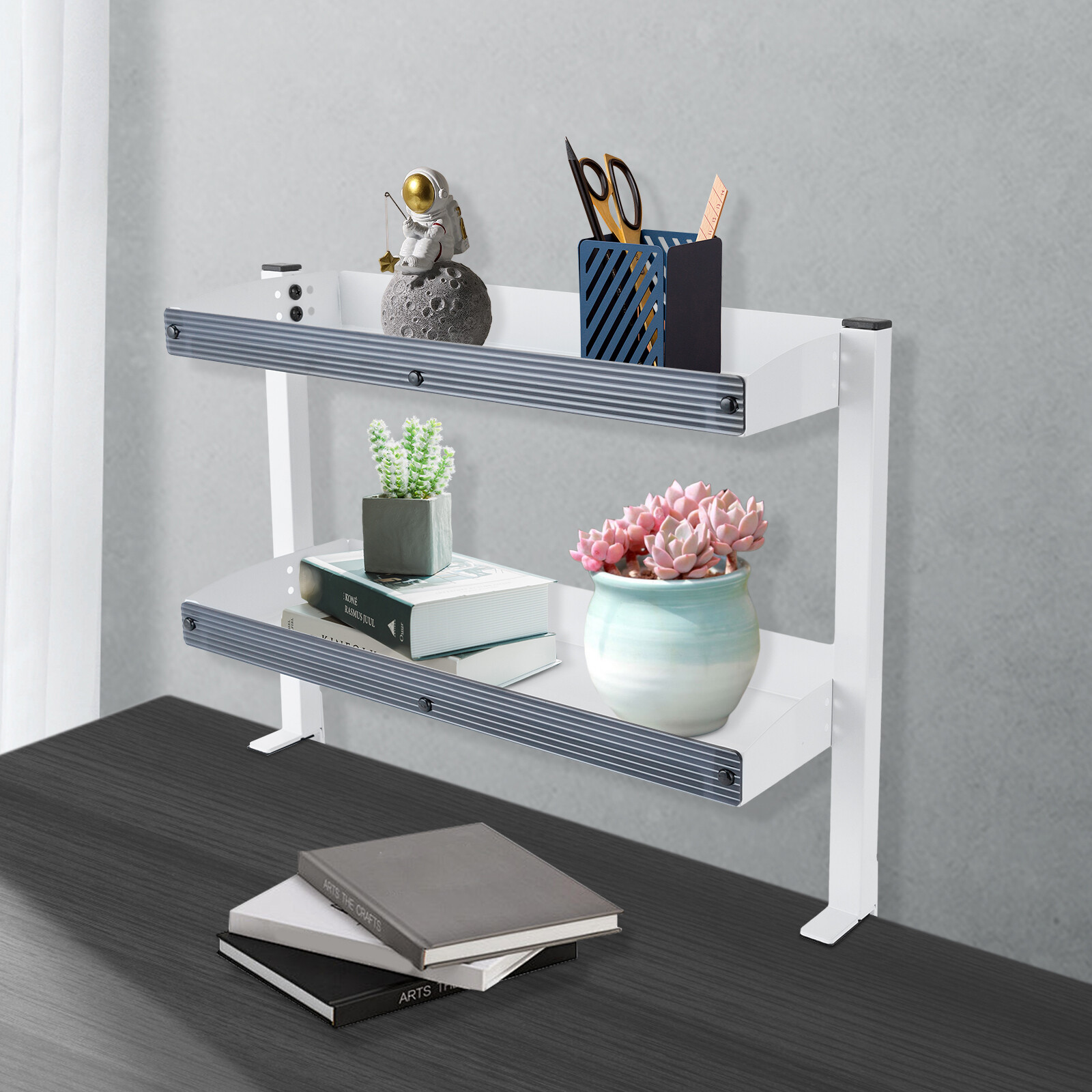 Desk Organizer Shelf, Clamp-on Desk Storage Shelves Desktop or Under-Desk