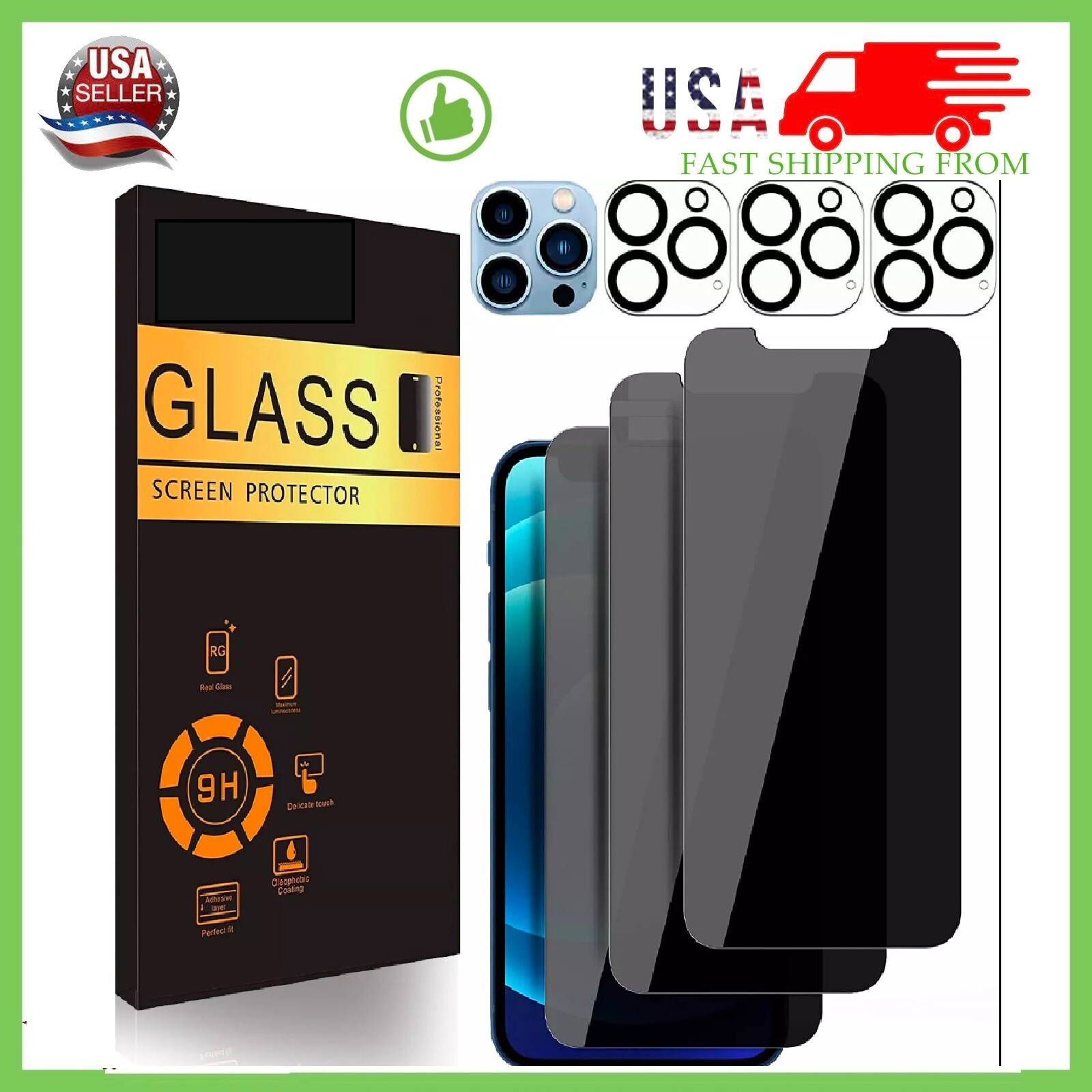 For iPhone 17 16 15 14 13 Pro Max Tempered Glass Privacy Screen Camera Protector