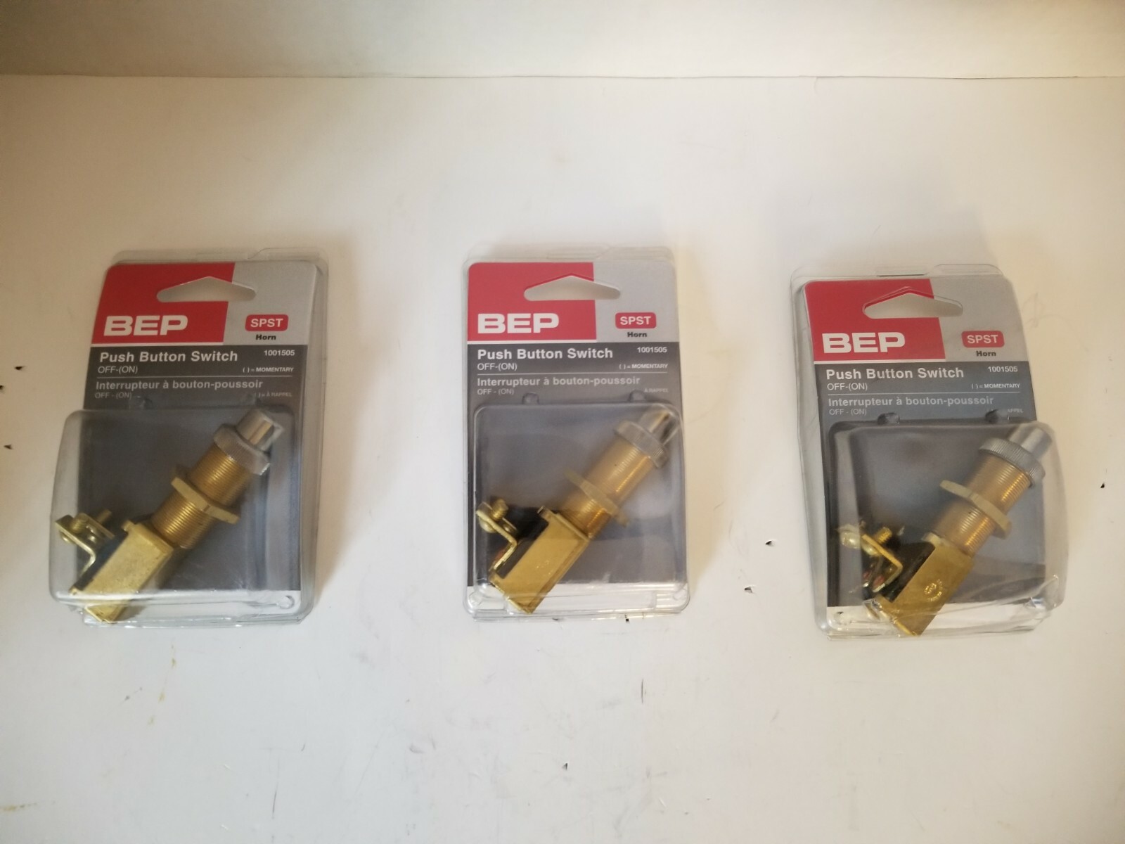 Lot of 3 BEP Push Button Switch, OFF-(ON), 6-36VDC,  SPST, 1001505