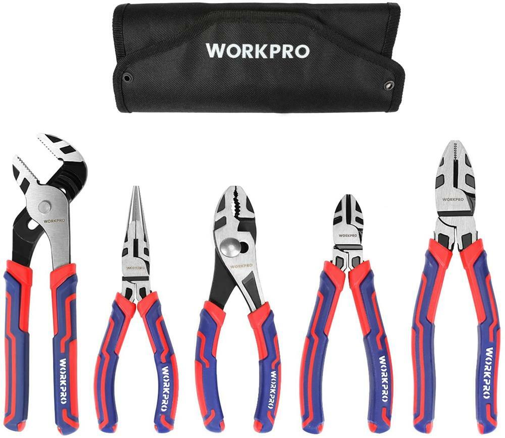 WORKPRO 5 PIECE Pliers Set Premium Construction Linesman Plier w/Storage Pouch