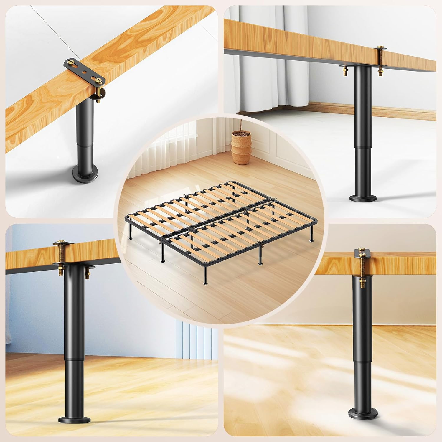 7.08-13 Inch Bed Frame Legs, 4Pcs Adjustable Bed Support Legs, Metal Bed Frame S