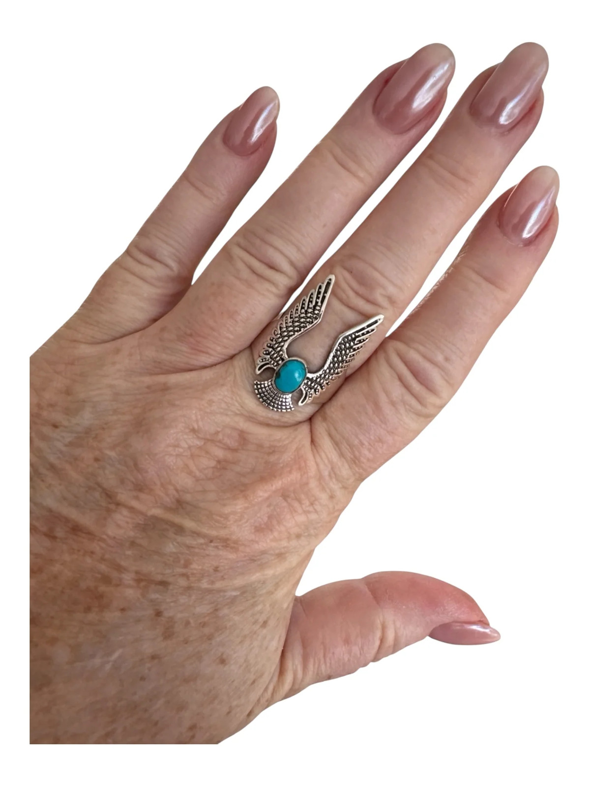 Kingman Turquoise EAGLE Solid 925 Sterling Silver Ring 6