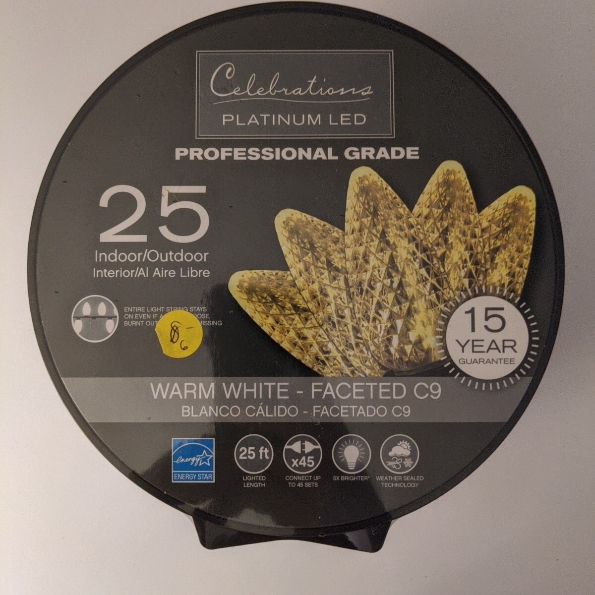 Christmas Tree Platinum LED C9 Warm White 25 Count String Lights 25' NEW