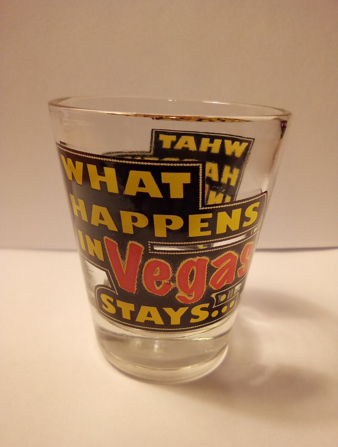 WHAT HAPPENS IN VEGAS STAYS.... LOGO SHOT GLASS GREAT FOR ANY COLLECTION!