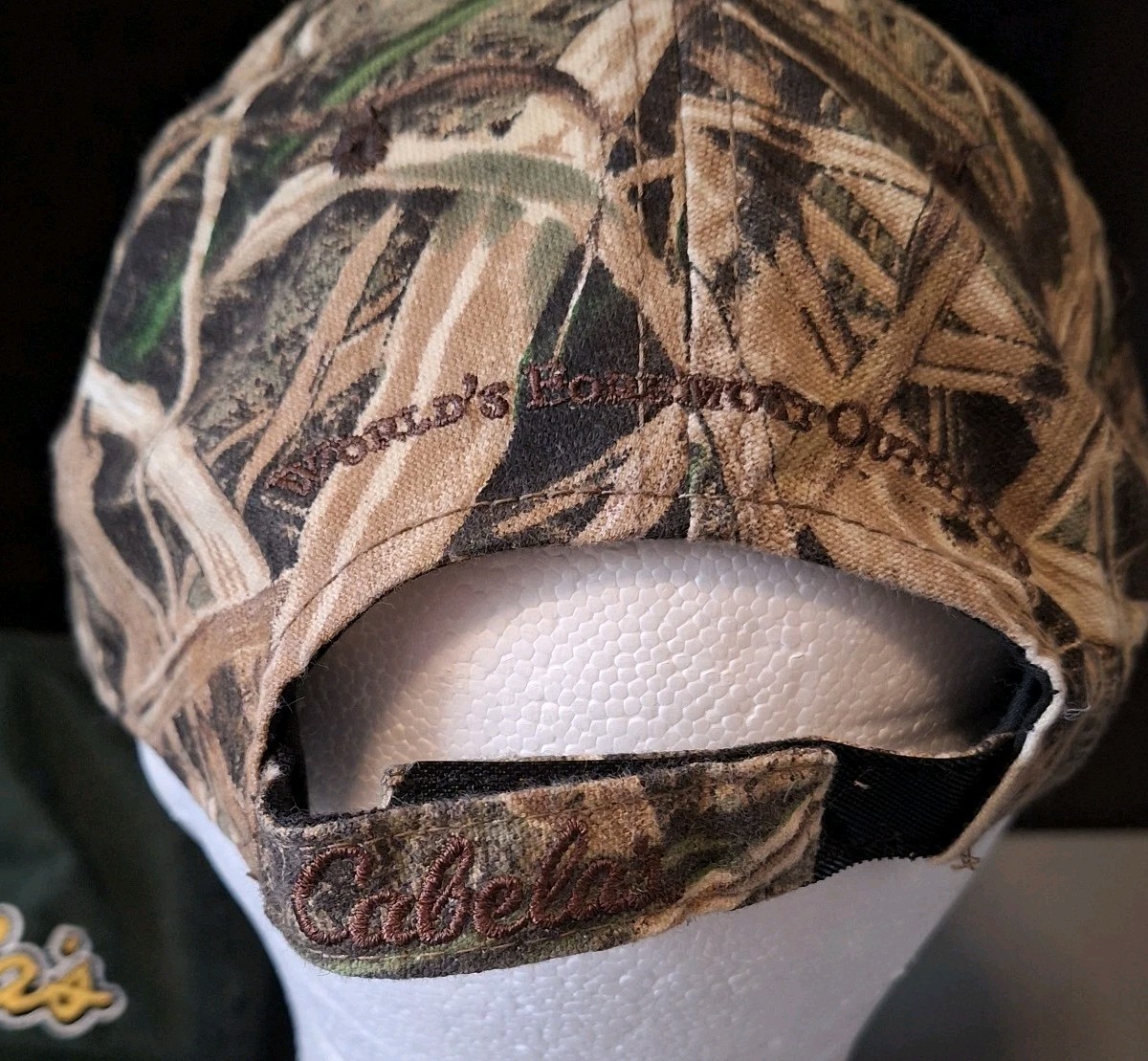 Lot Of 2 Cabelas Hats Adjustable Camo & Green Hunting, Fishing, Outdoors