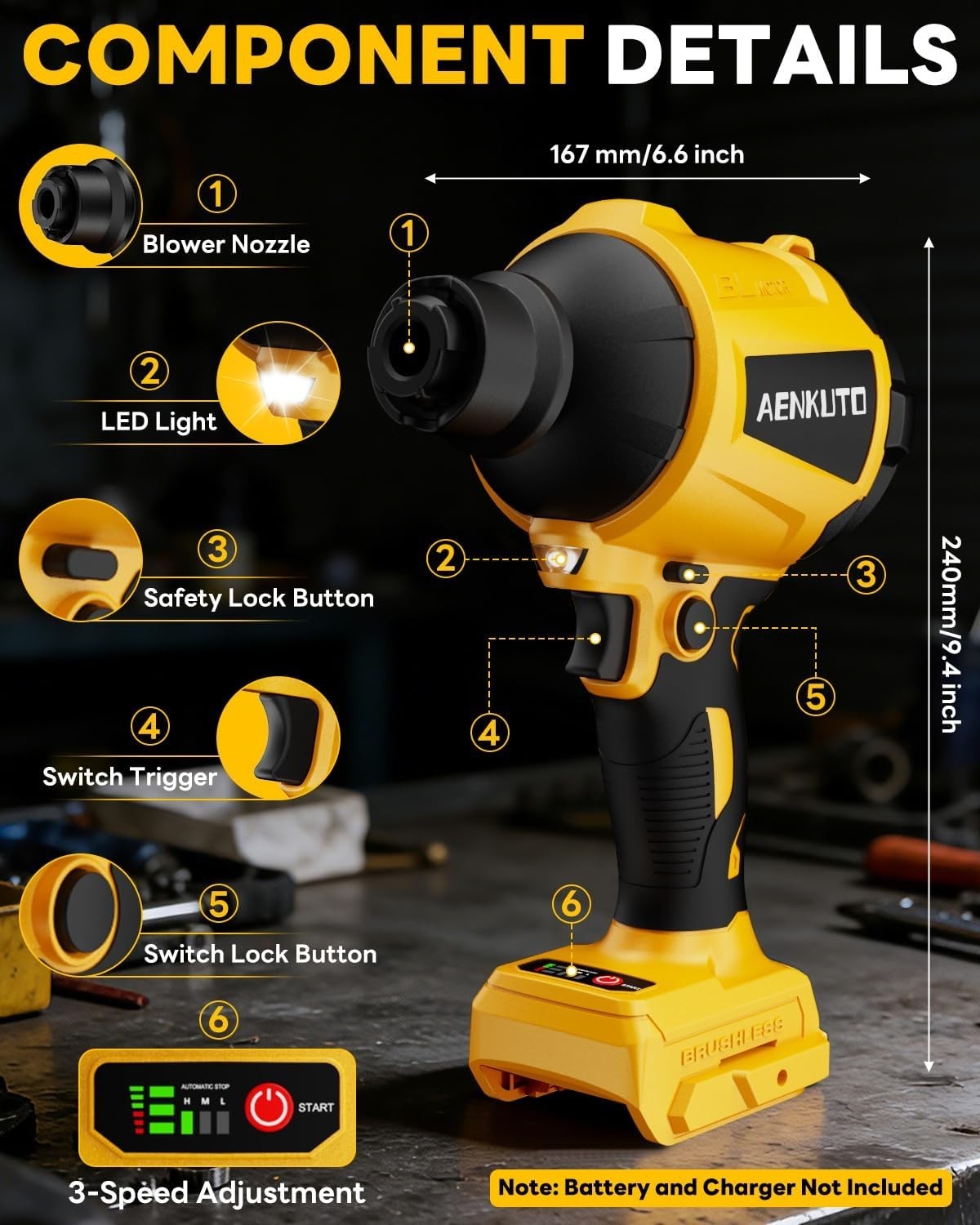 Cordless Compressed Air Duster Compatible with Dewalt 20V MAX Battery (Tool Only