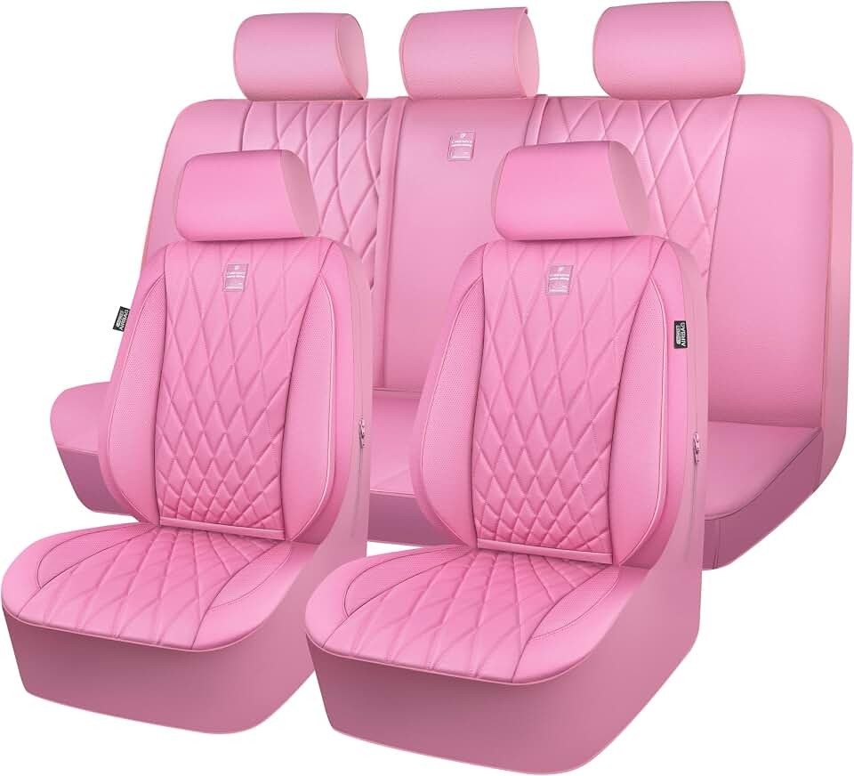 CAR PASS 5 Seats Piping Luxury Leather Seat Covers Full Set, Anti-Slip