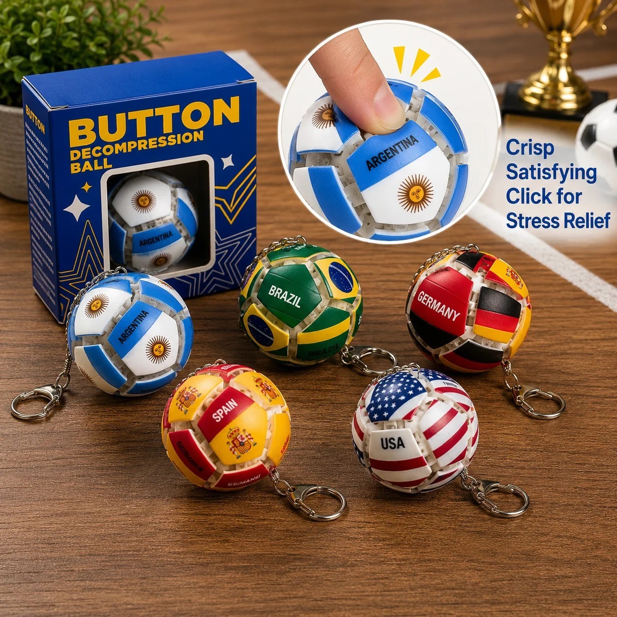 FIFA World Cup Soccer Ball Fidget Keychain Click Toy Stress Relief Fan Gift