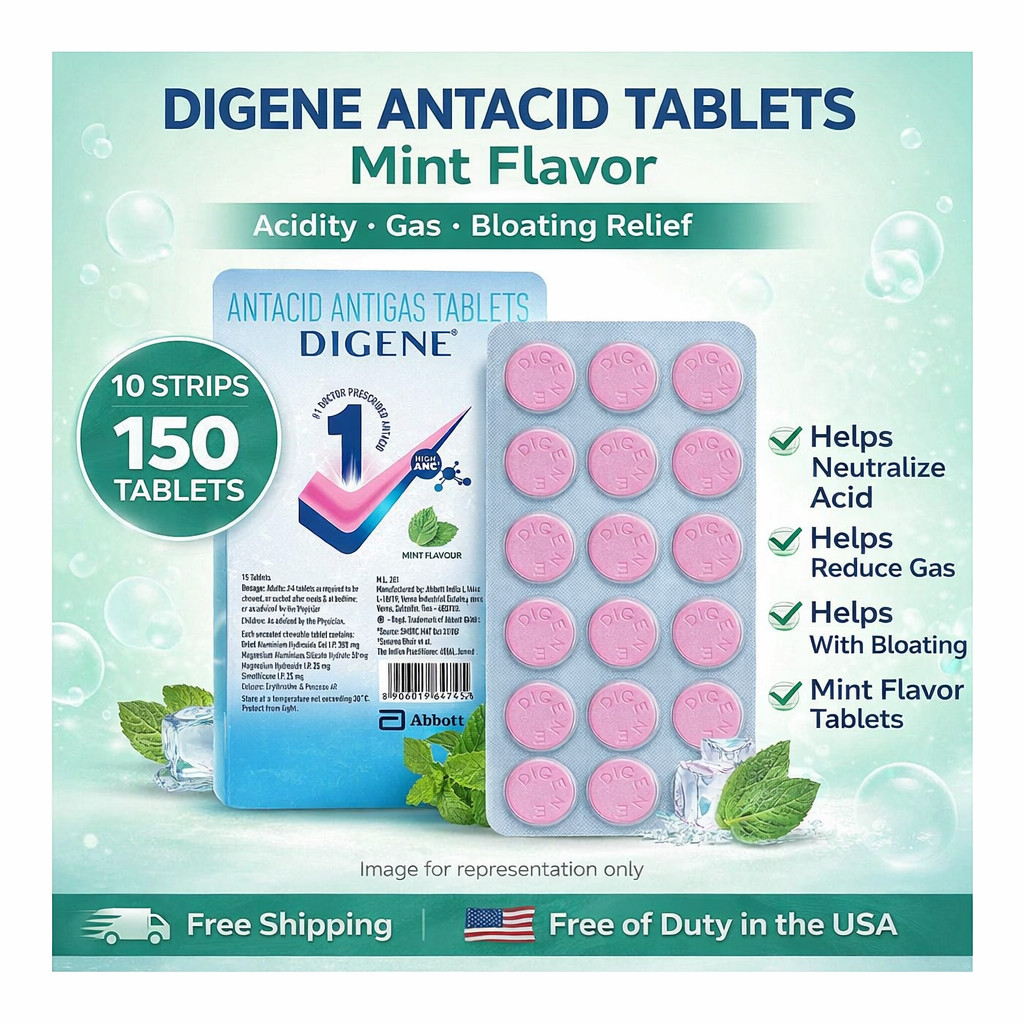 Digene Antacid Tablets Mint Flavor Acid Gas Relief Bloating 150 Tabs Exp 12/2028