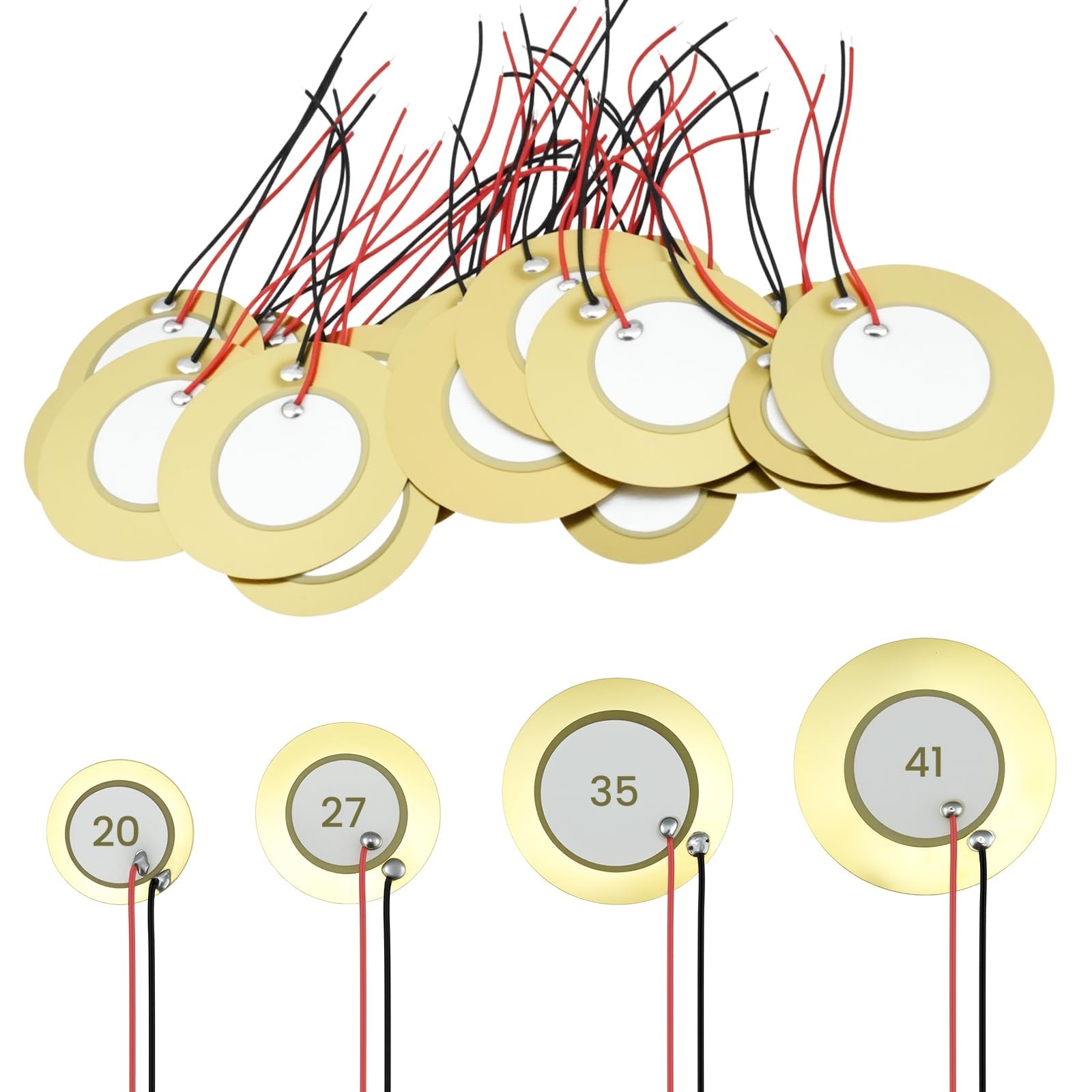 SATUY 32Pcs Piezo Disc - 4 Size ( 20mm, 27mm, 35mm, 41mm ), Gold