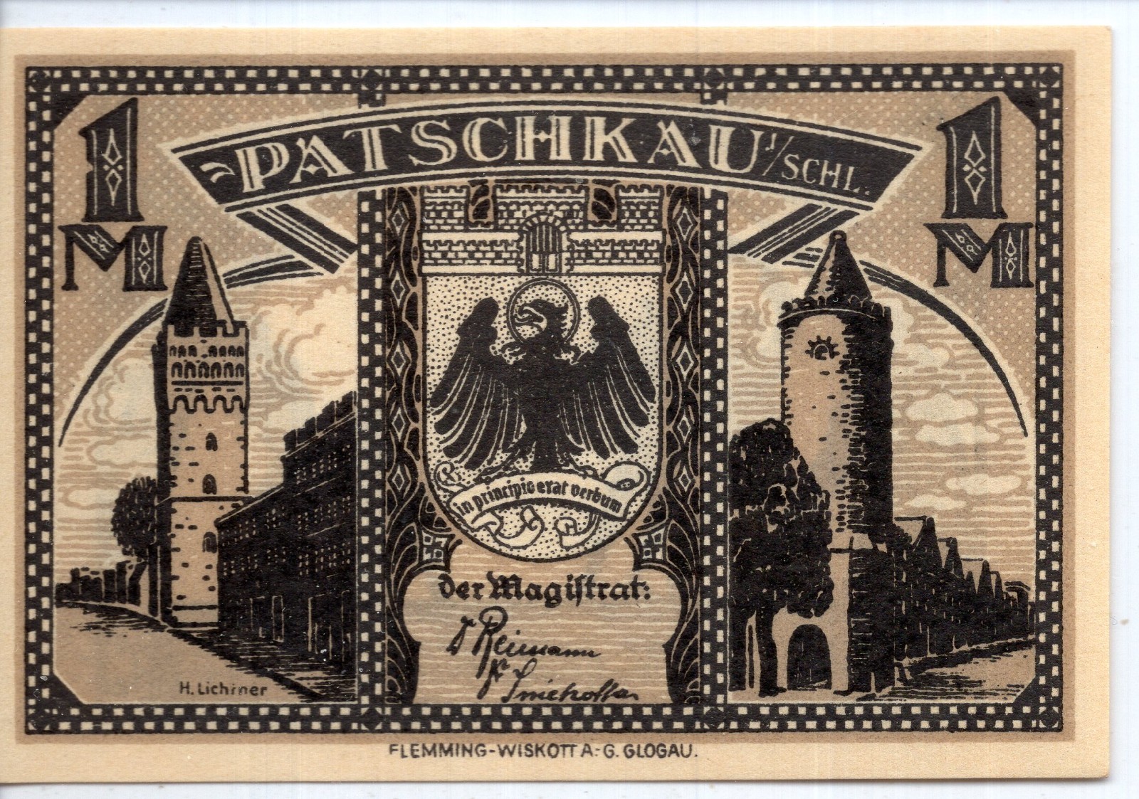1921 Germany Patschkau Notgeld 1 Mark Note (NG88)