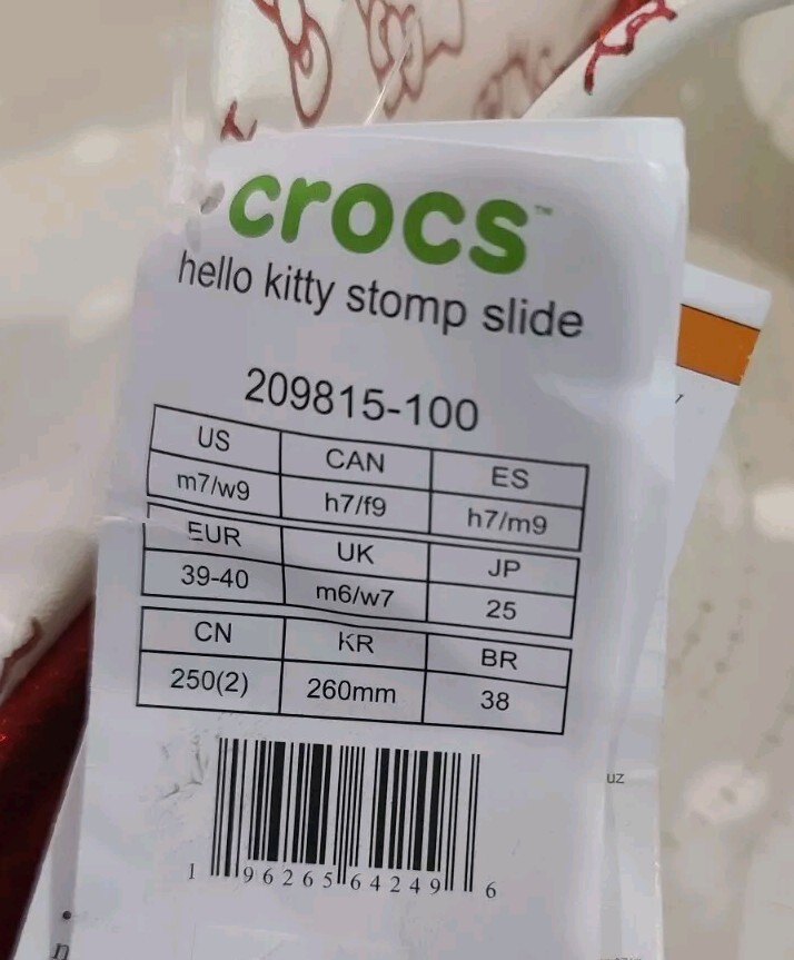 Crocs X Hello Kitty Stomp Slide Women Size 9 50th Ann. edition NWT 209815-100