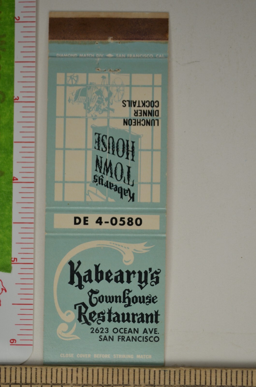 Vintage Matchbook Cover Kabeary's Townhouse Restaurant San Francisco 1950s