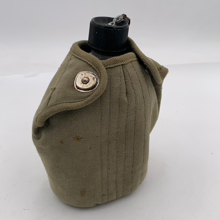 VTG US Military 1950s? WWII Era Aluminum Canteen w/ Canvas Cover Camping Hiking