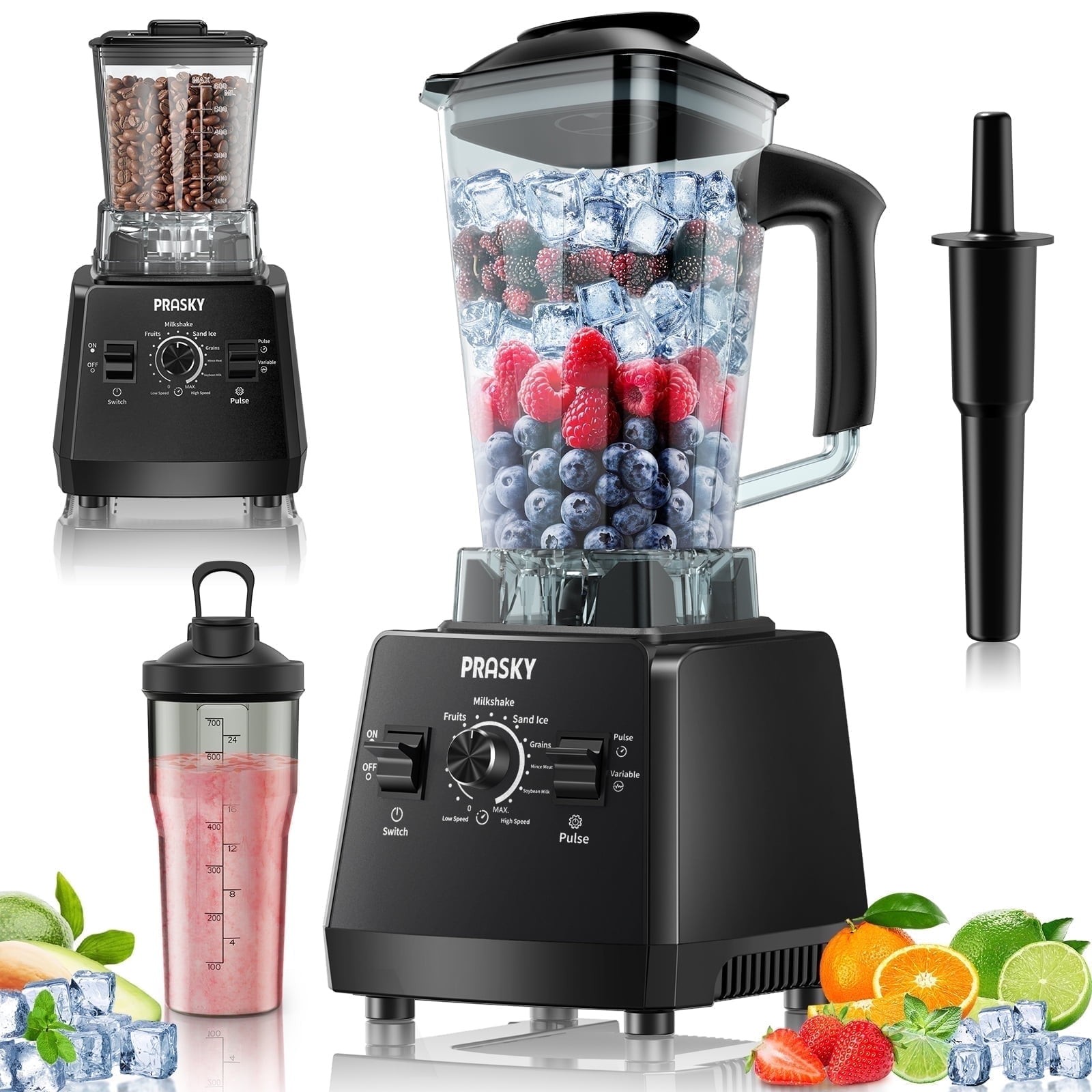 PRASKY BK688 68oz Capacity 1000W 6 Speeds Countertop Blender, Black
