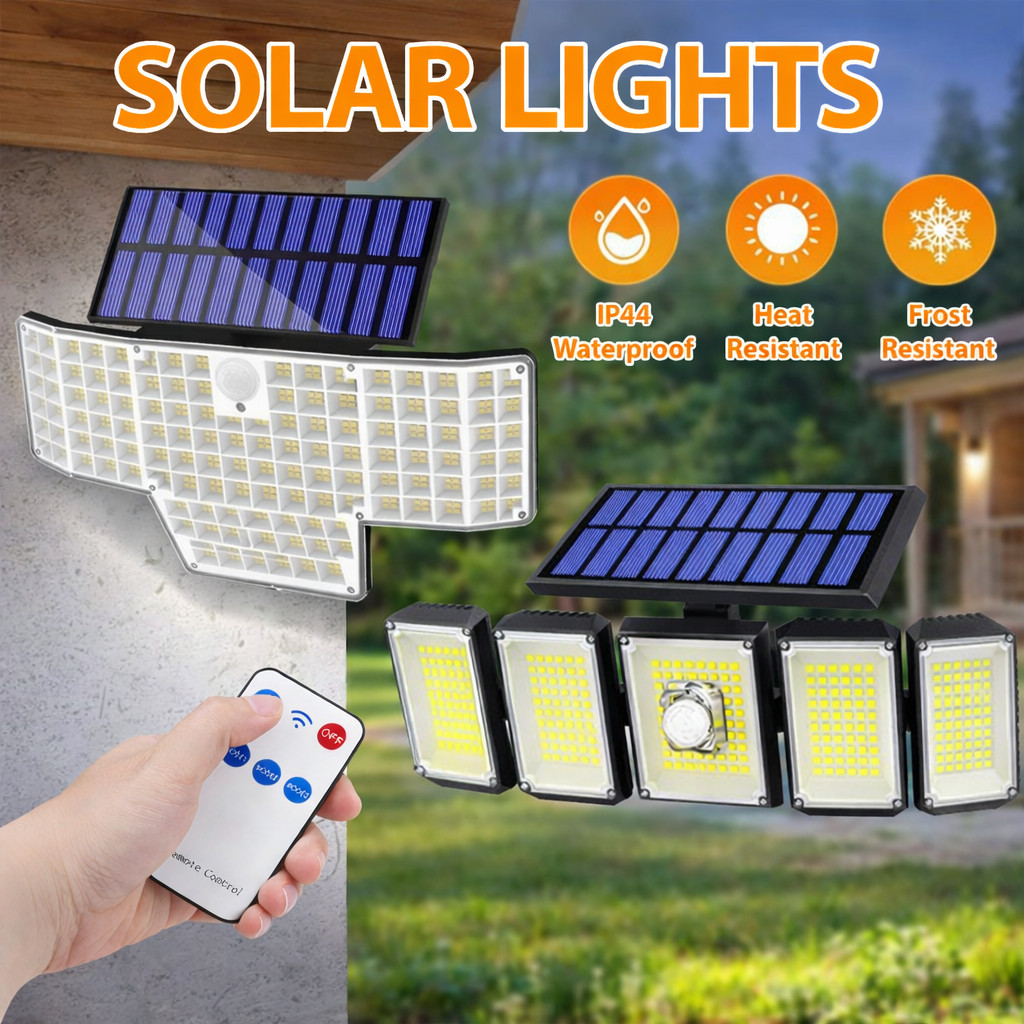 300/448LED Solar Motion Sensor Wall Light Remote Waterproof IP44 Outdoor Garden