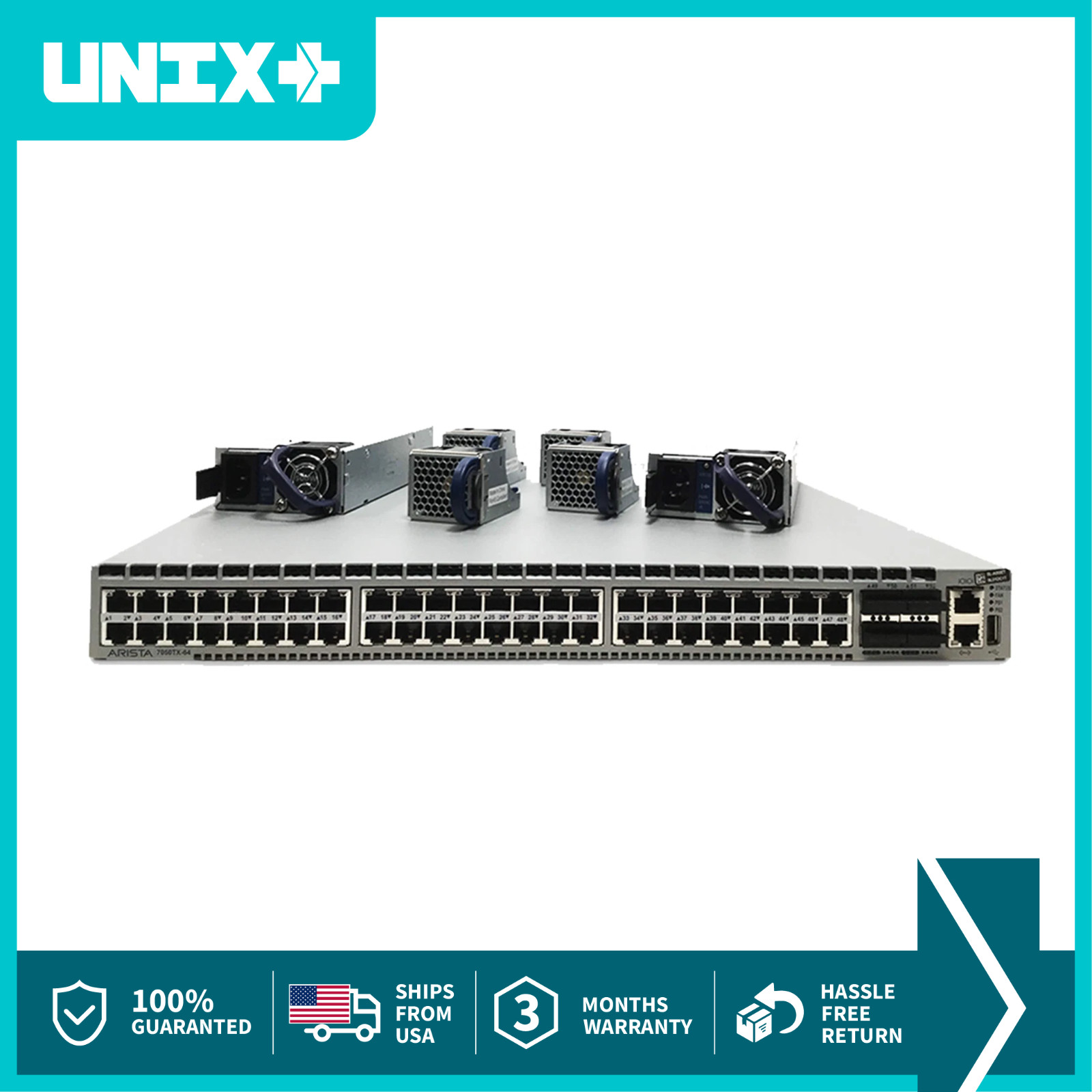 Arista 48 Port 10G RJ45 4 Port 40G QSFP+ 300W Low Power Network Switch 2x PSU