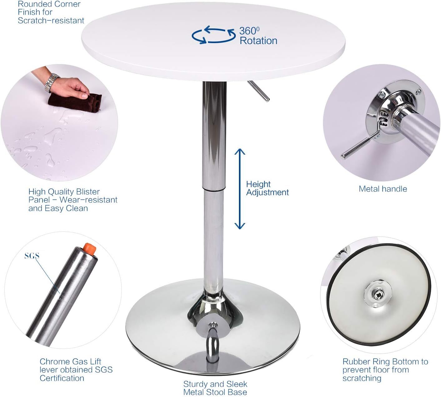 Bar Table Set 3 Pcs Adjustable Counter Height Bar Stools 360°Swivel Pub Kitchen