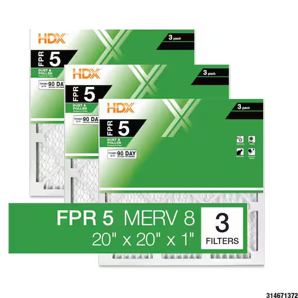 20 x 20 x 1 Standard Pleated Air Filter FPR 5, 3-Pack, Air Filters Replacement