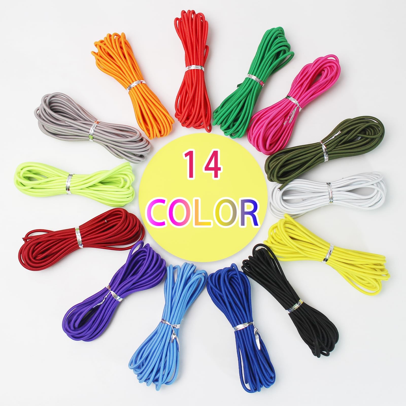 Colored Elastic Cords 3mm 1/8 inch 210ft Elastic Round Heavy Stretch String R...