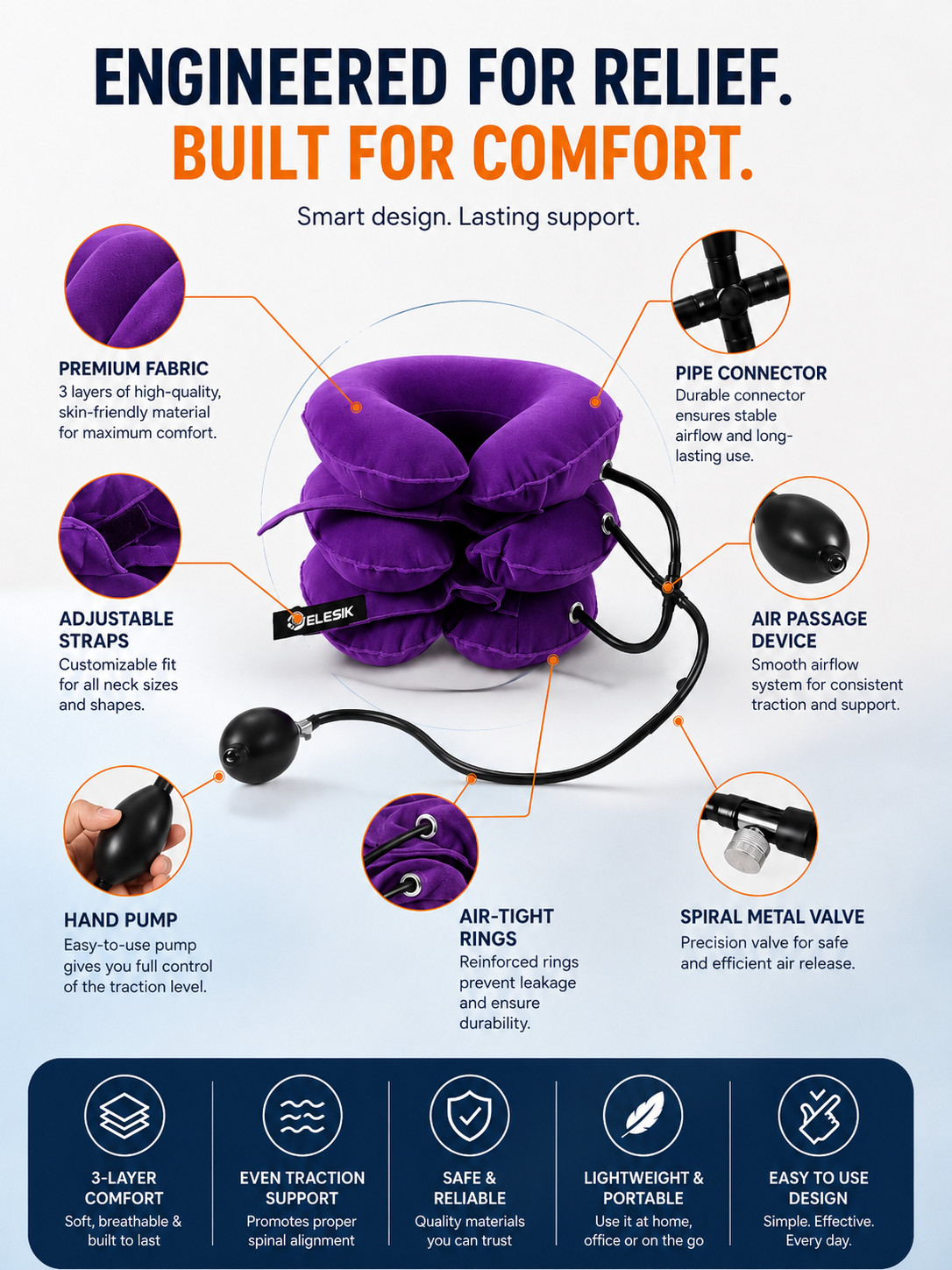 Neck Stretcher & Cervical Traction Device (Purple)