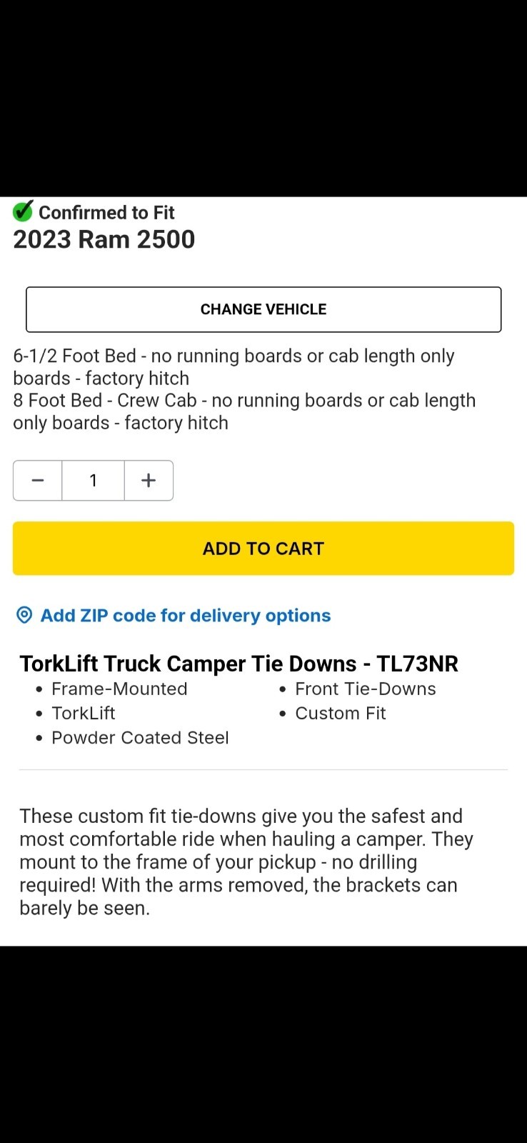 Torklift Front and Rear Custom Frame-Mounted Camper Tie-Downs for Ram D2140