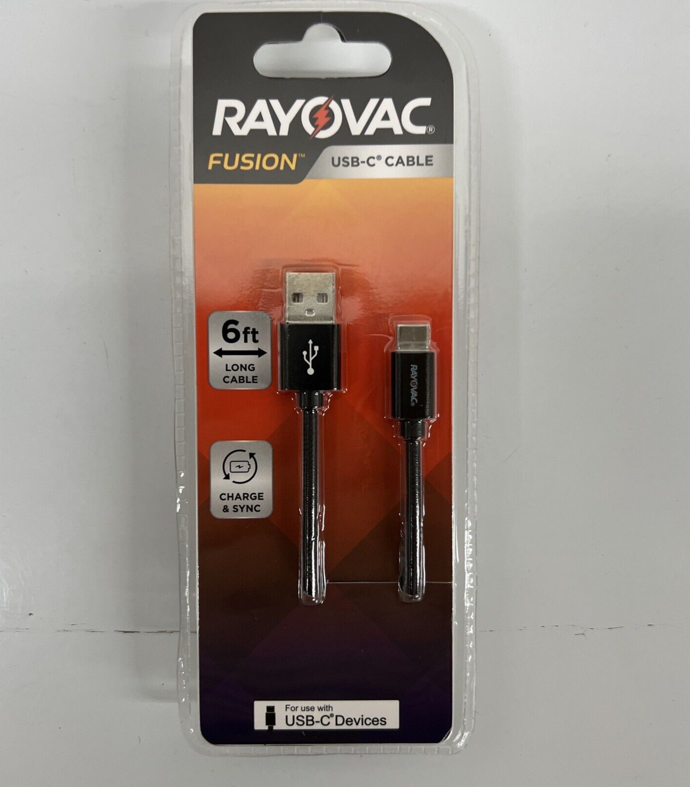 Rayovac Fusion 6 Foot USB C Cable Charging & Sync Black 1 Pack
