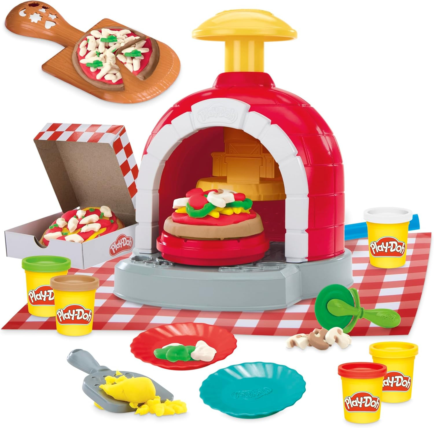 Play-Doh Stamp & Spin Pizza Playset, 8 Accessories & 5 Colors, Kids Play Food &