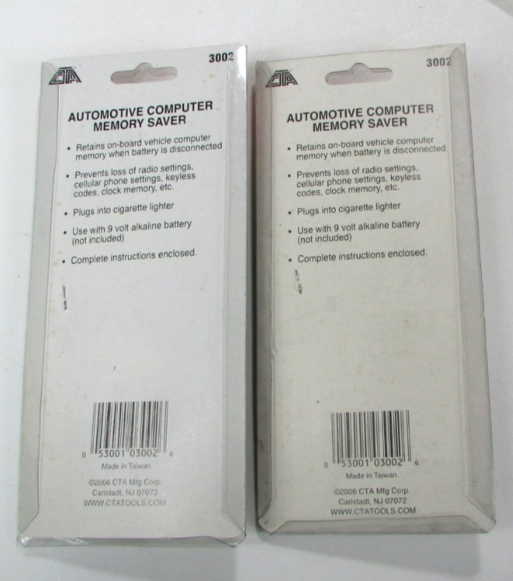 2 x CTA Tools 3002 Vehicle Computer Memory Saver 9V Battery-Powered / Unopened