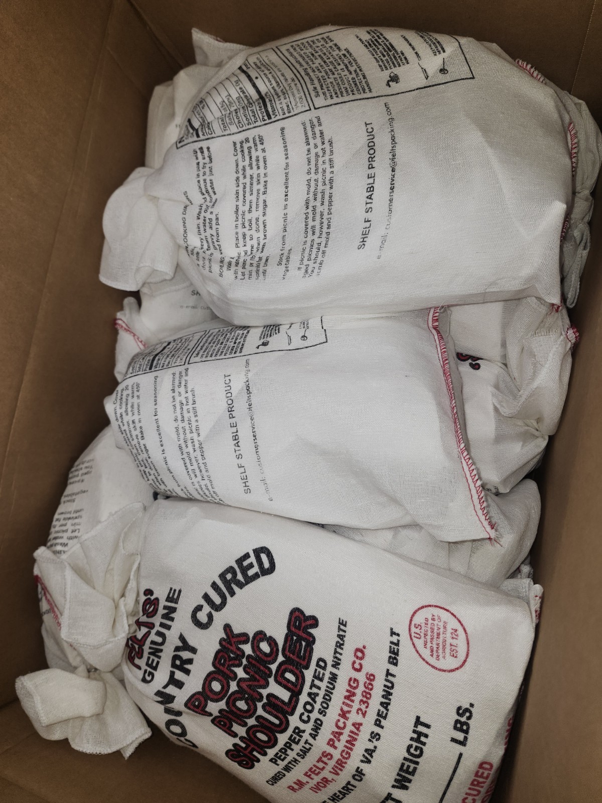 Pork Picnic Shoulder Country Cured Felt's Genuine hams 65.64 lb+ 9 T0 10 Ham Box