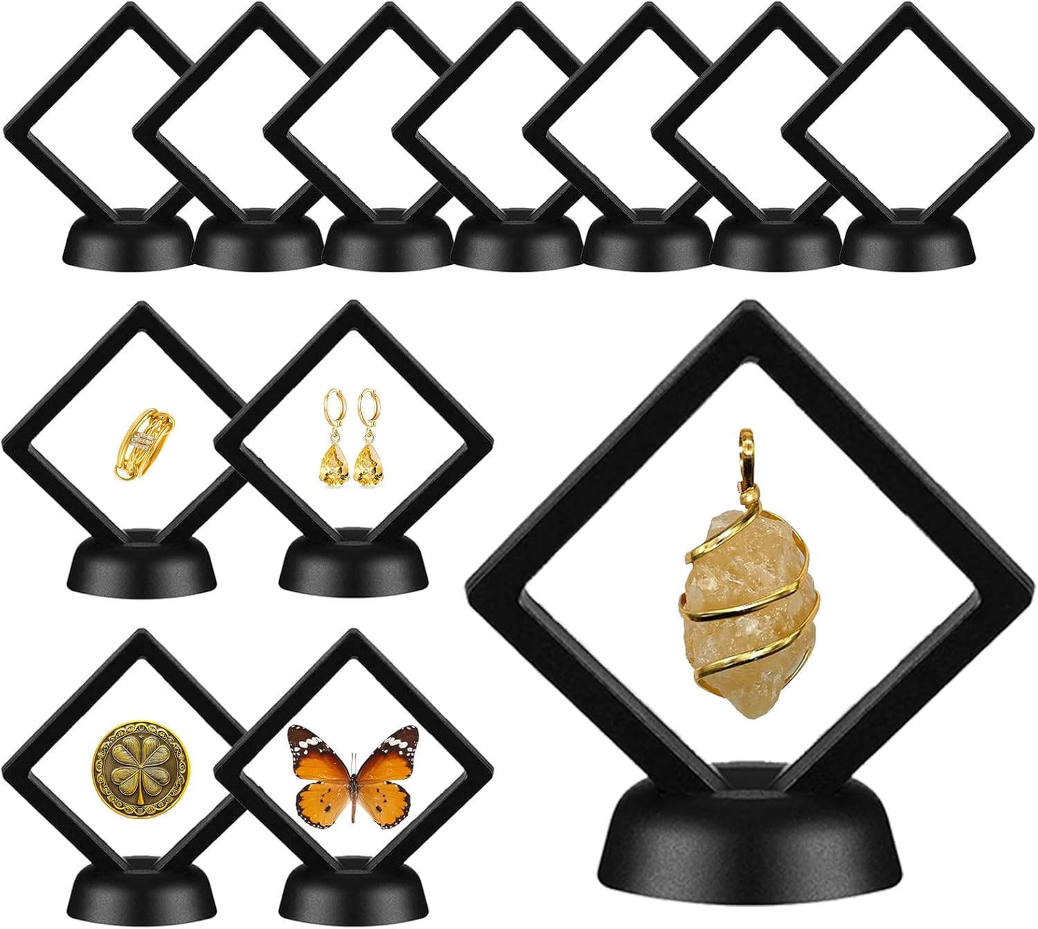 12Pcs 3D Floating Display Case Jewelry Storage Box  2.7in Black | Clear Film  Pl