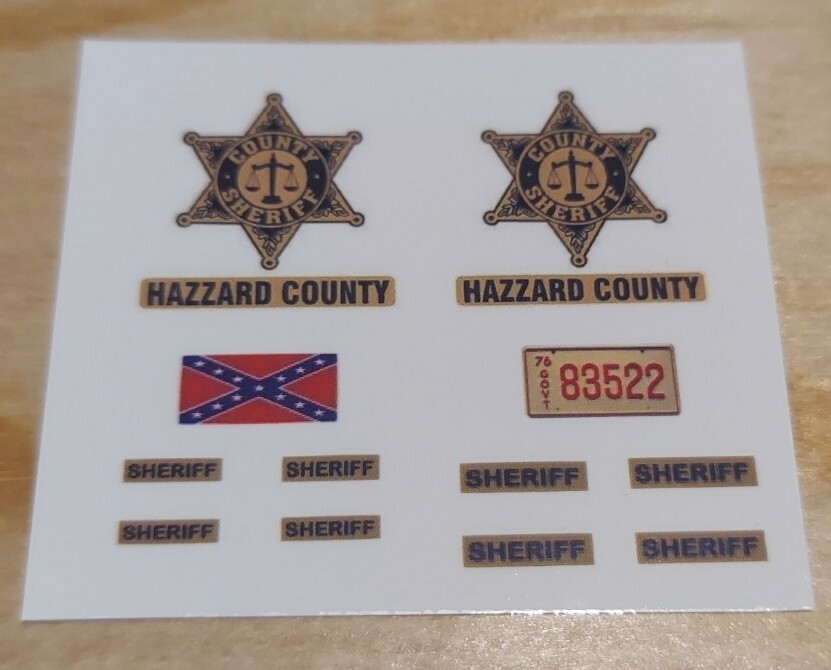 Sheriff Roscoe 1:24 1:25 scale water slide decals Dukes Of Hazzard clear backing