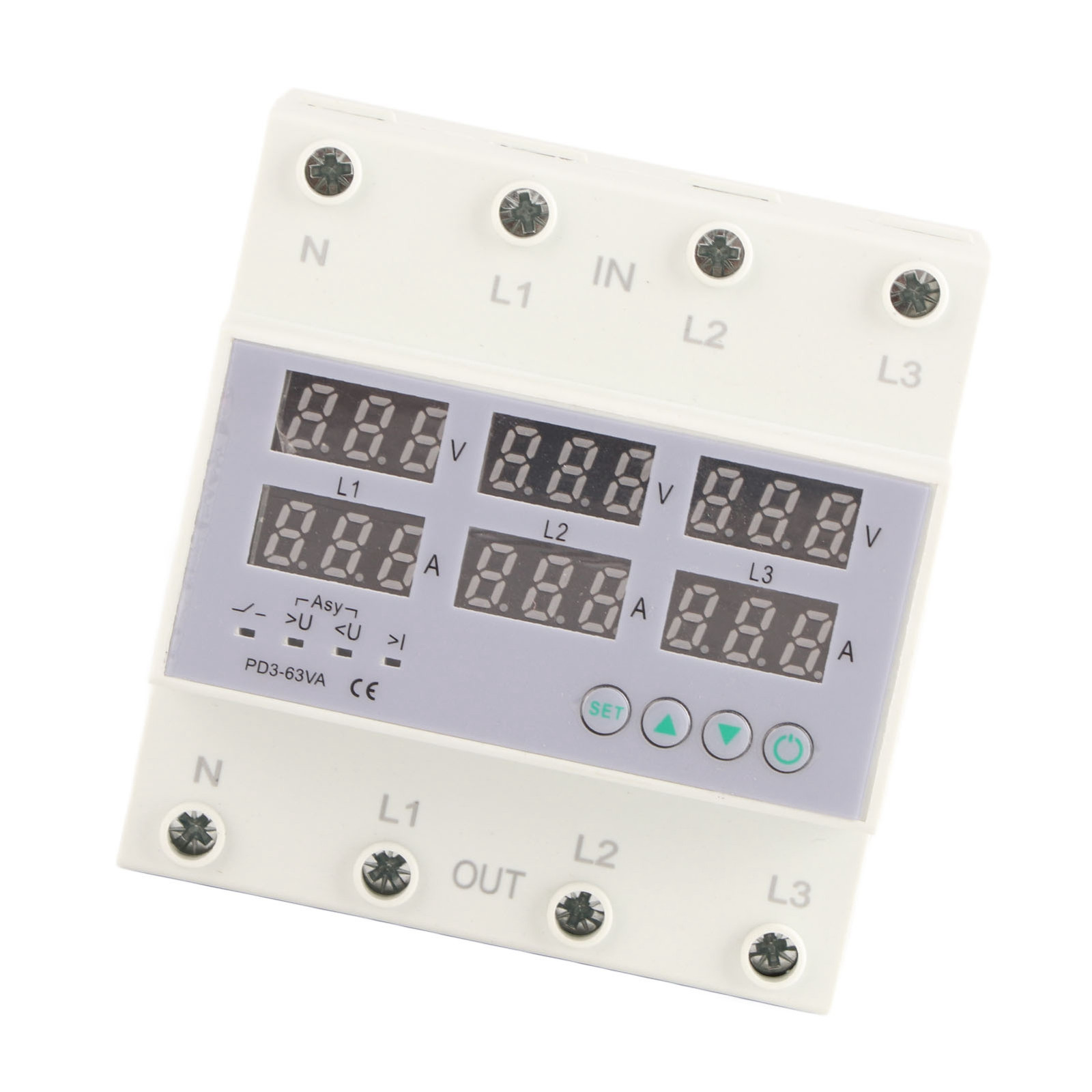 3 Phase DIN Rail Voltmeter Ammeter Automatic Overvoltage Protector 63A Part