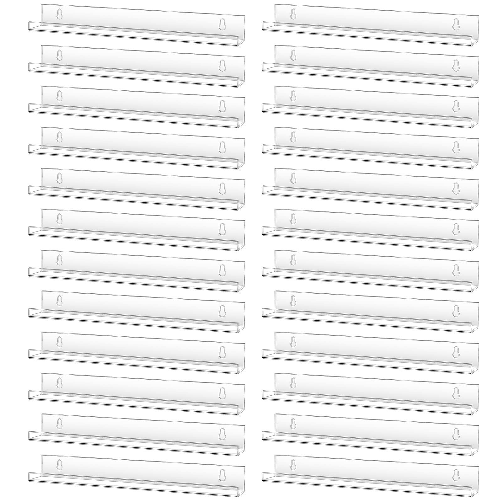 24 Pcs Clear Acrylic Shelves, Acrylic Bookshelves for Wall 15 x 1.7 x 2 Inche...