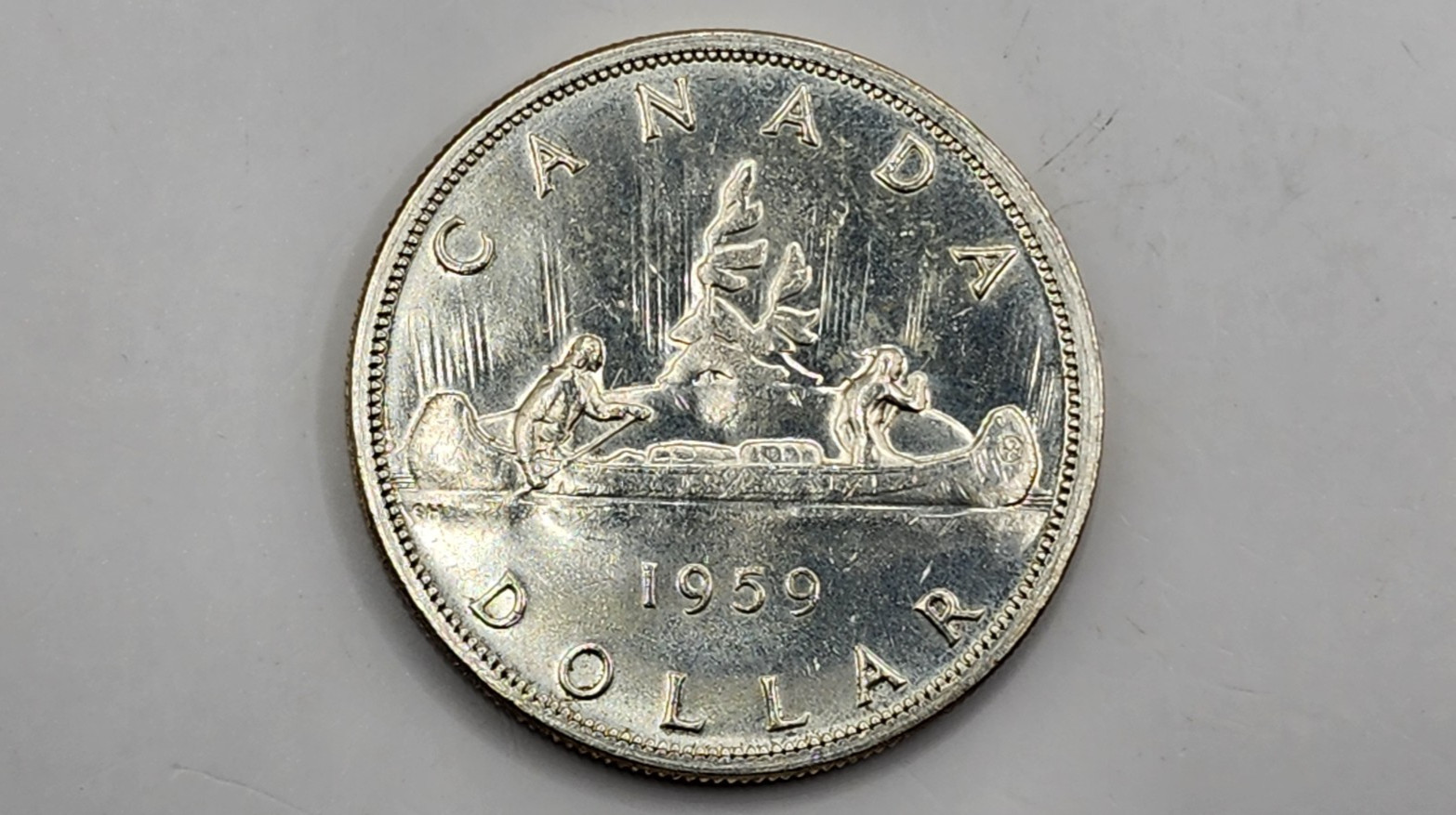 1959 Canada 1 Dollar Silver Coin - Elizabeth II 1st Portrait - KM#54