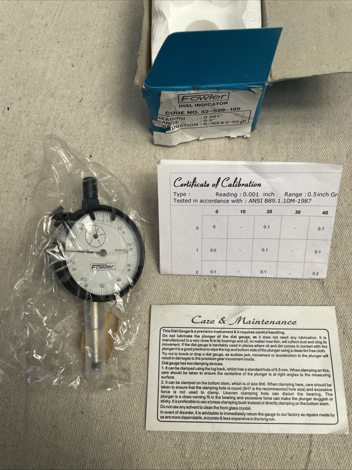 Fowler 52-520-105 Dial Indicator  0.001"