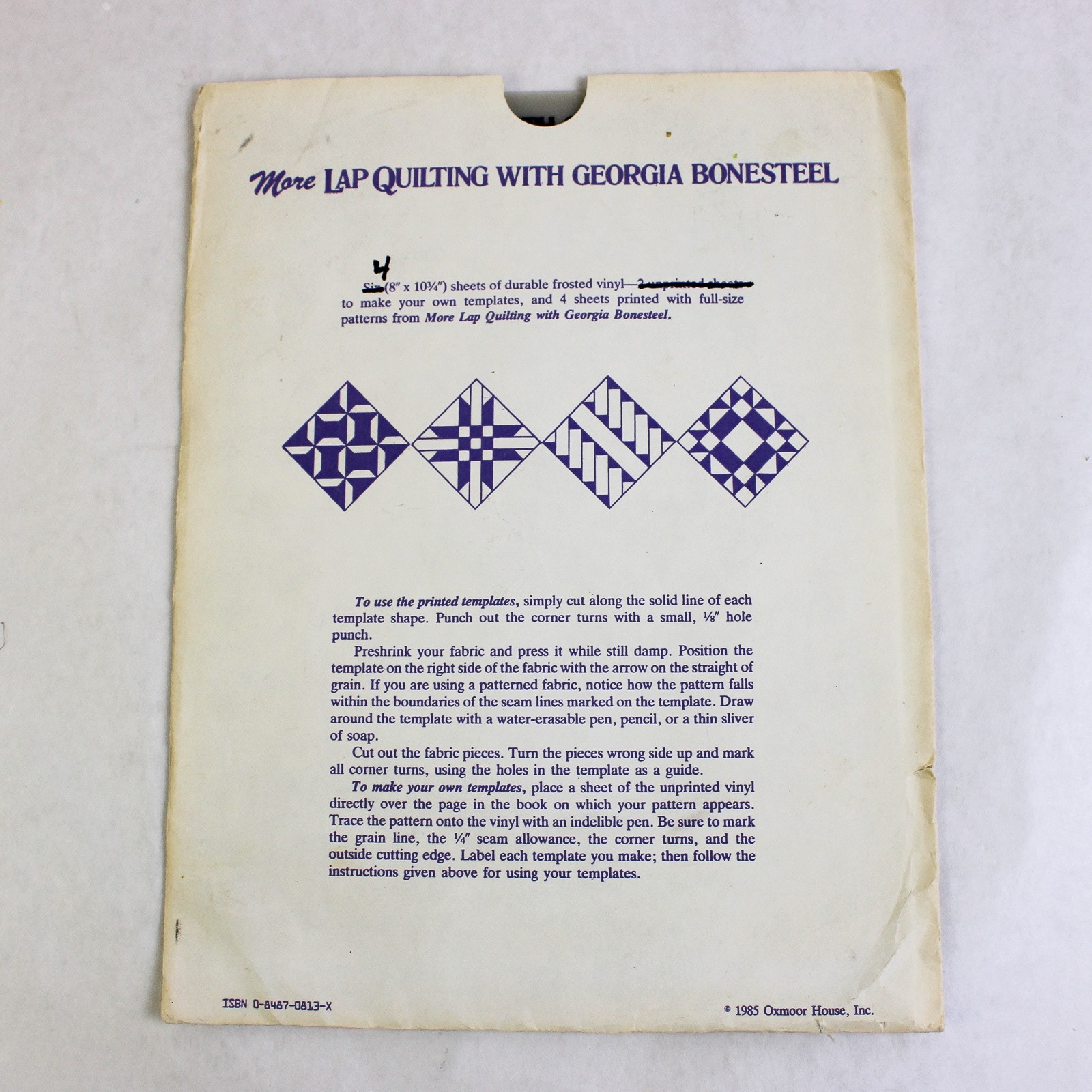 More Lap Quilting Printed Templates Set of 4 1985 Frosted Vinyl Paper Sleeve