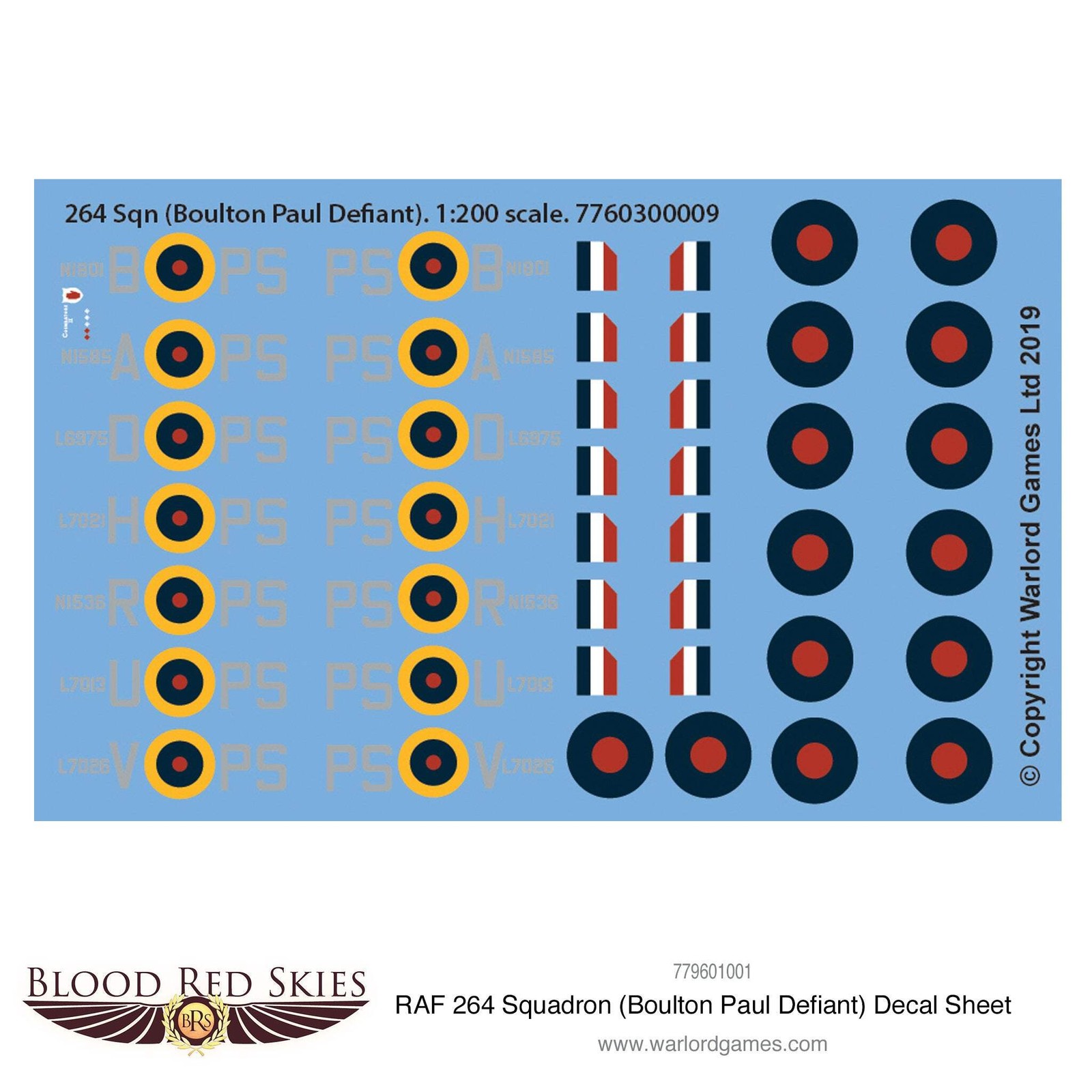 Blood Red Skies - 264 Sqn (Boulton Paul Defiant) decal sheet - Warlord Games