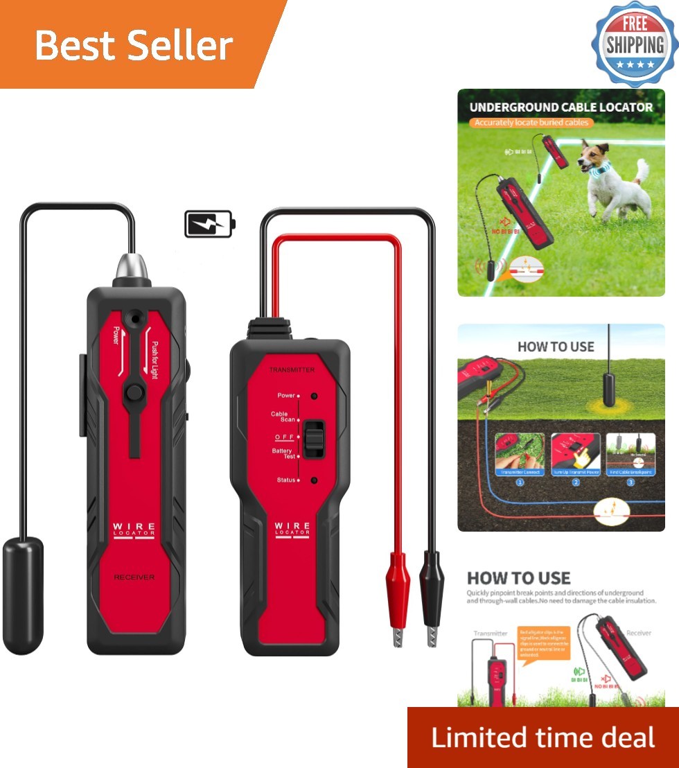 Portable Underground Wire Locator with Rechargeable Battery & Clear Audio Alerts