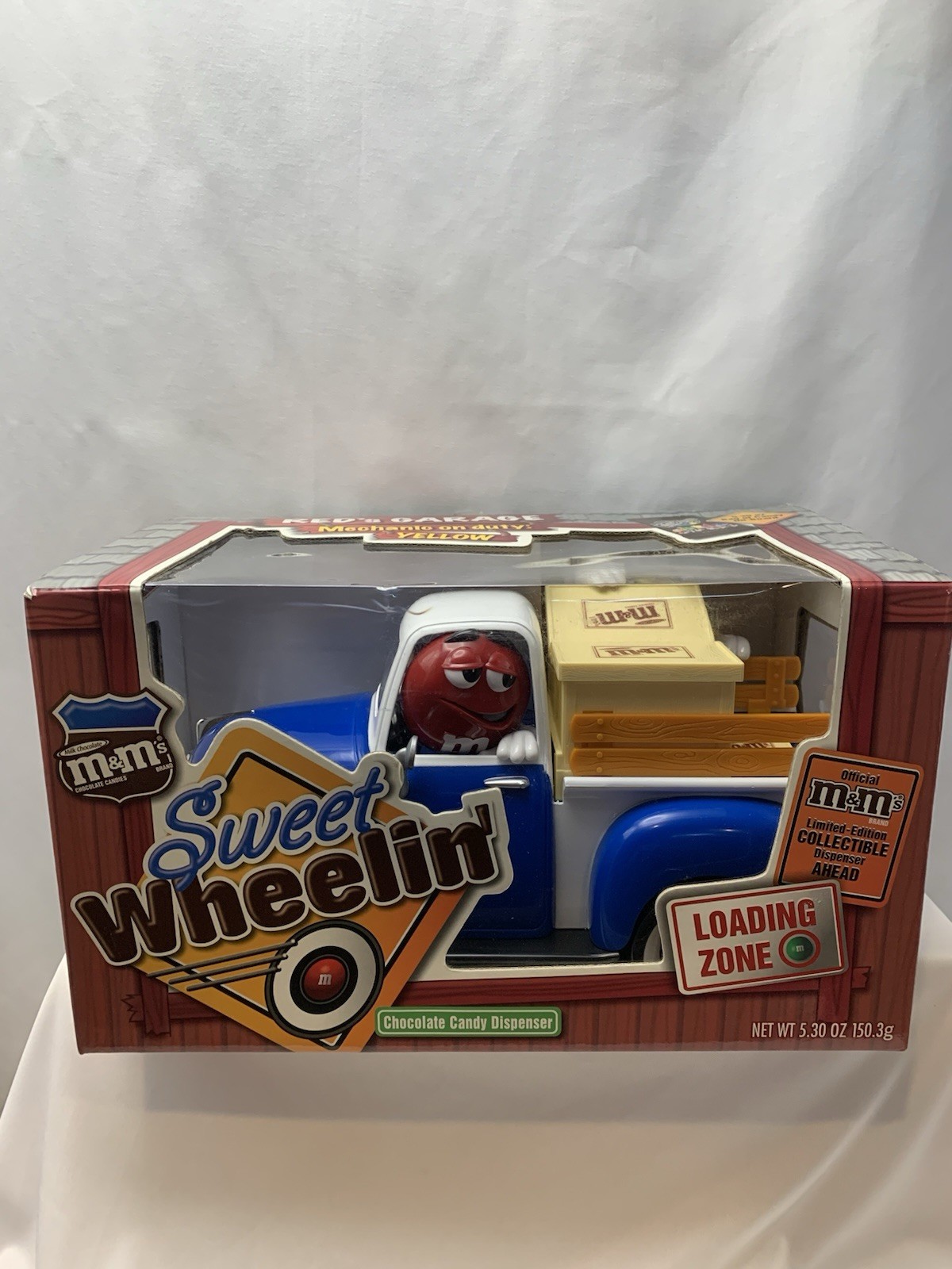 NIB M&M's Candy Dispenser Sweet Wheelin' Pickup Truck Red’s Garage Blue