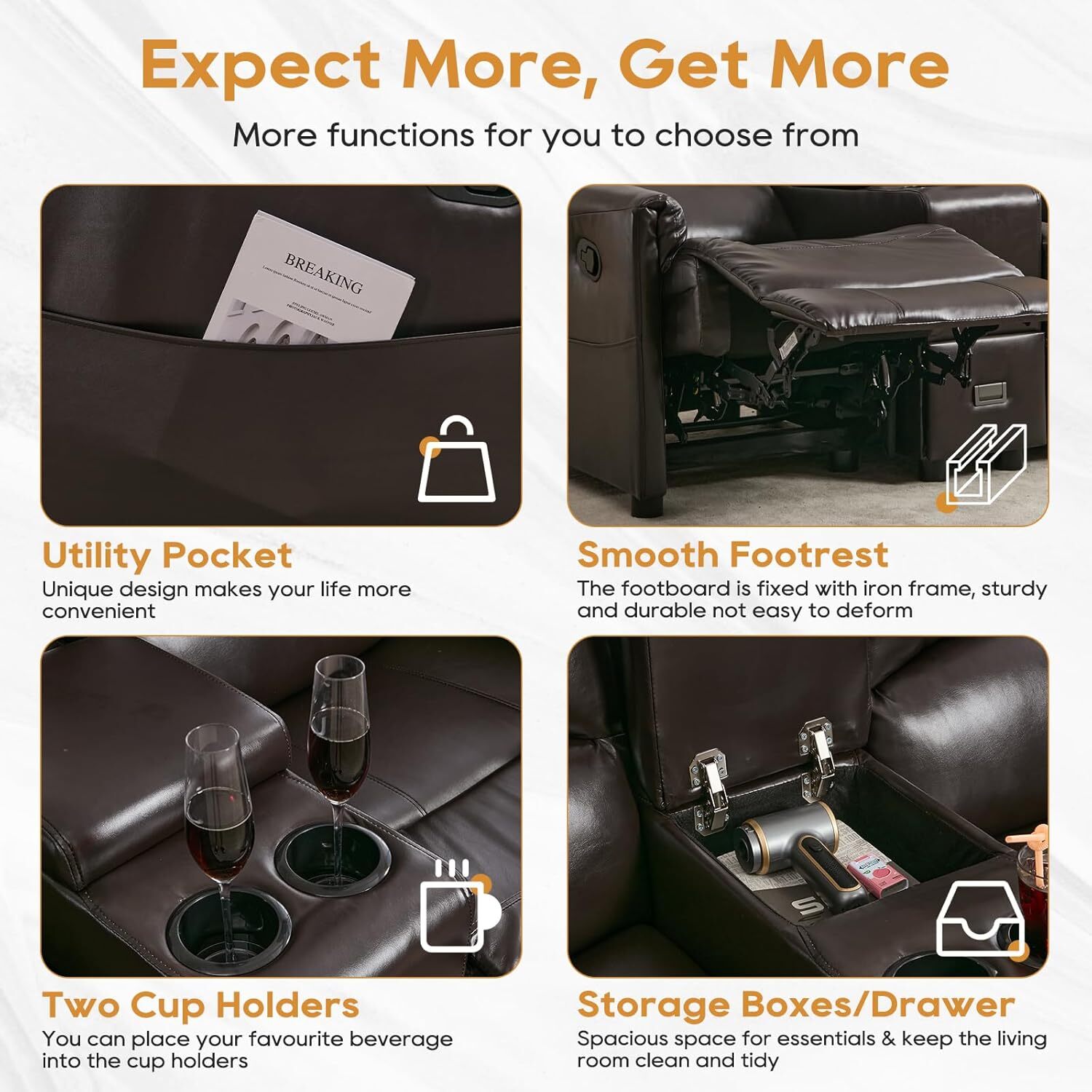 Loveseat Recliner Manual Reclining Sofa Home Theater Seating w/Storage Console