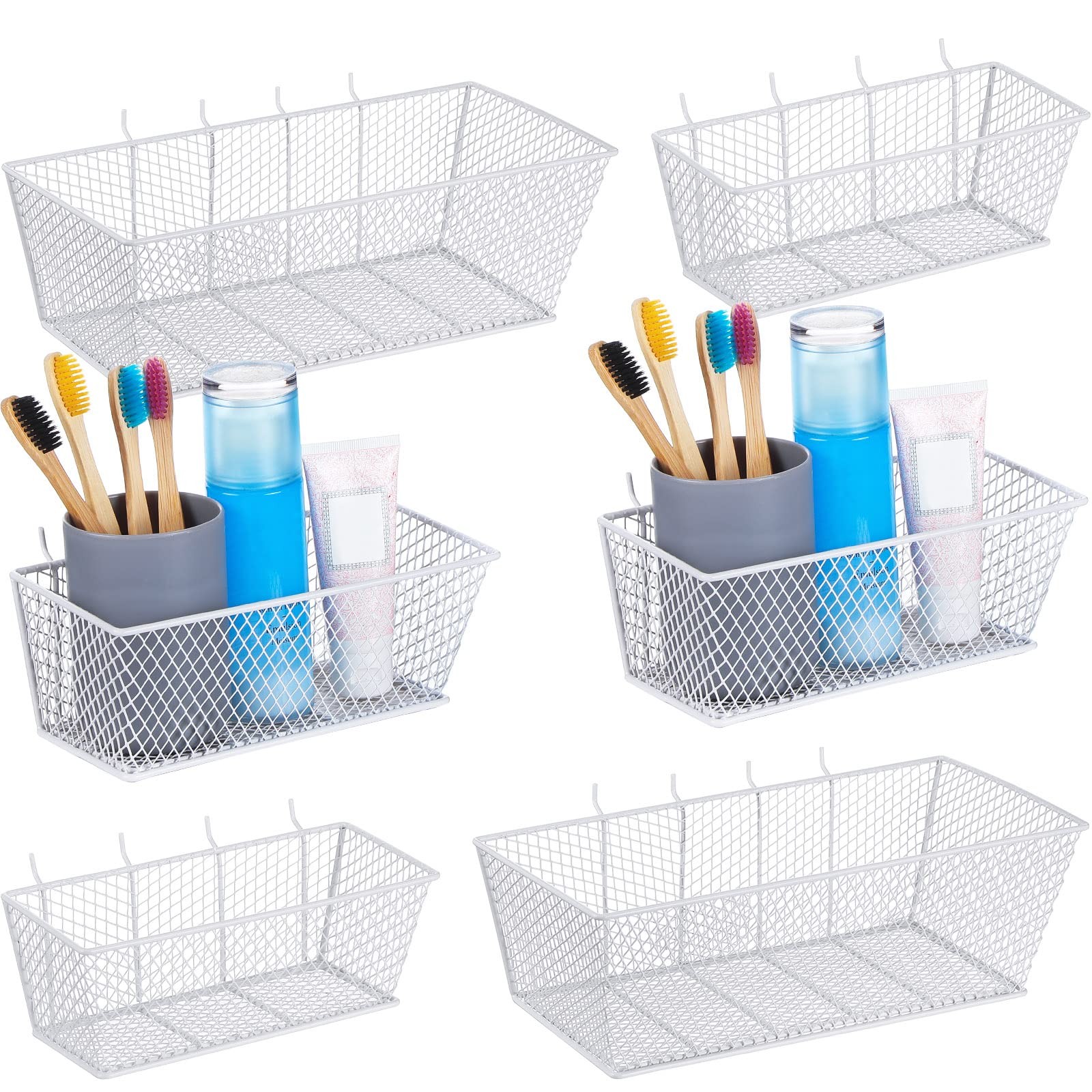 6 Pieces Pegboard Baskets Wall Mount Wire Peg 12 x 6.9 x 4.5 inches, White