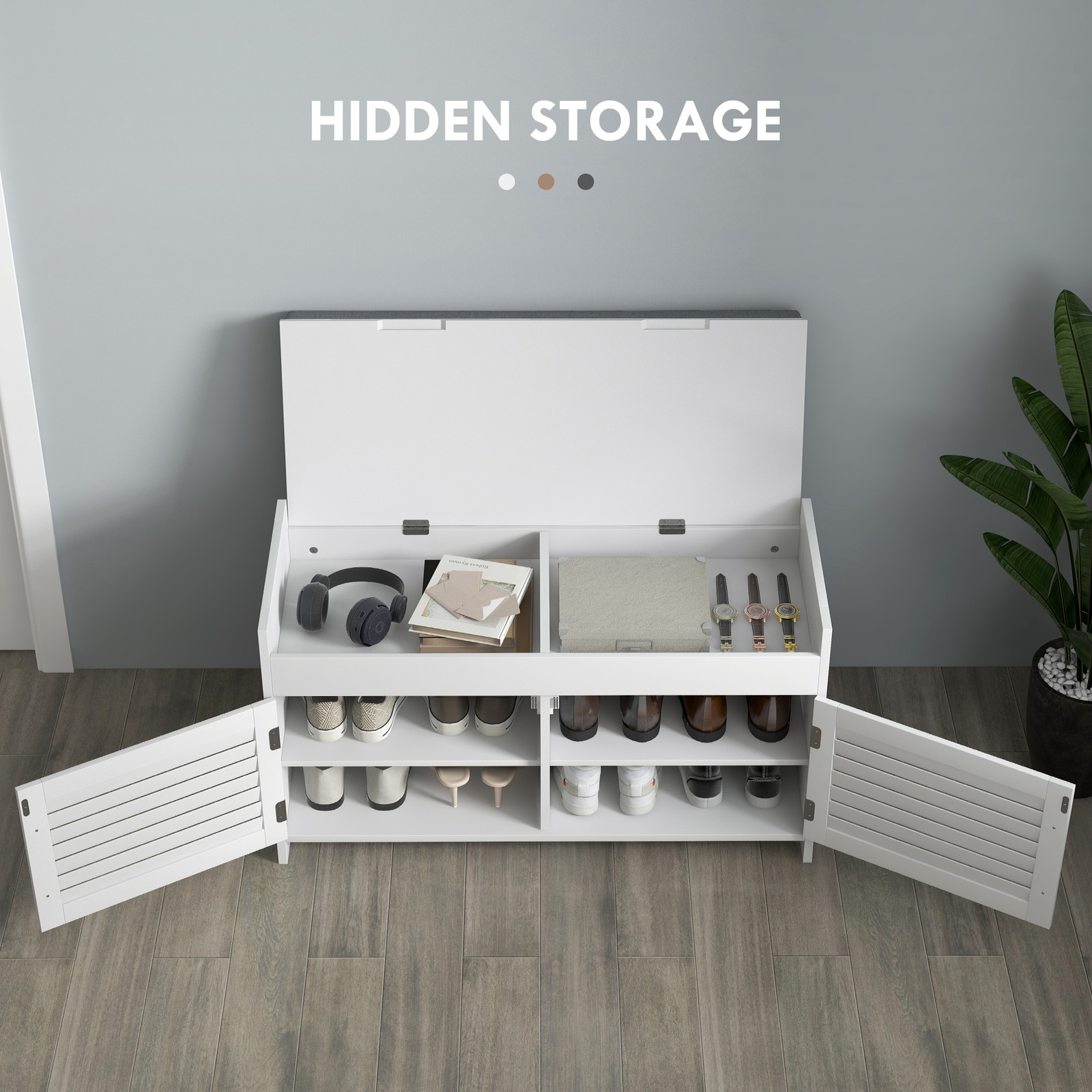 Entryway Shoe Bench with Hidden Compartments for Hallway
