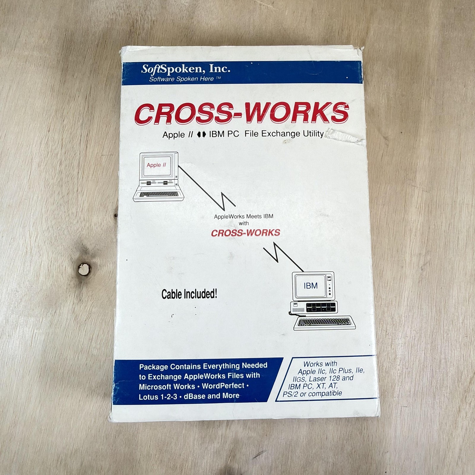 Vintage SoftSpoken Cross-Works Apple II IBM PC File Exchange Utility Disks Cable