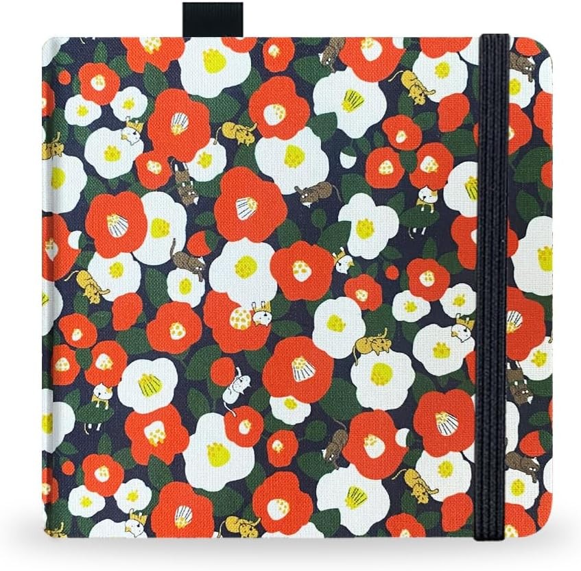 Watercolor Sketchbook,5x5 Inch Portable Square Cloth 300gsm-black flower cat