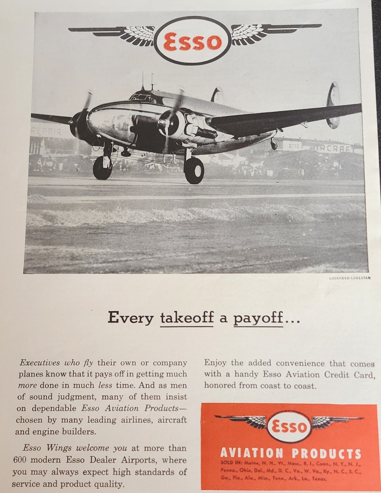 Lockheed Lodestar Picture Aircraft Plane Magazine Ad Esso Wall Art